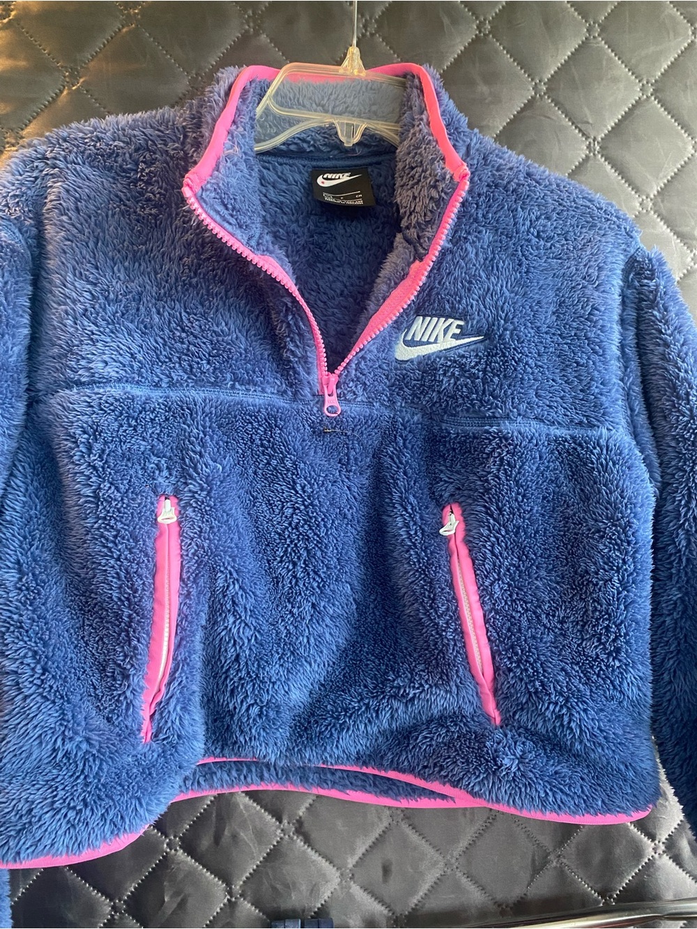 Nike Navy Plush Half-Zip Pullover with Pink Accent